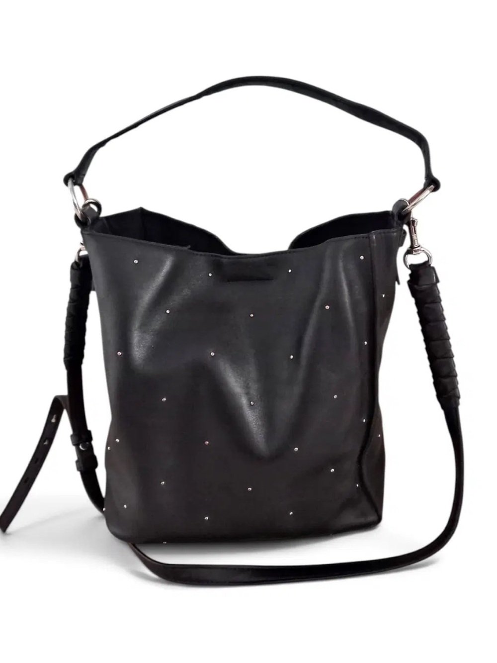 All Saints Black Studded Leather Hobo Bag - Women